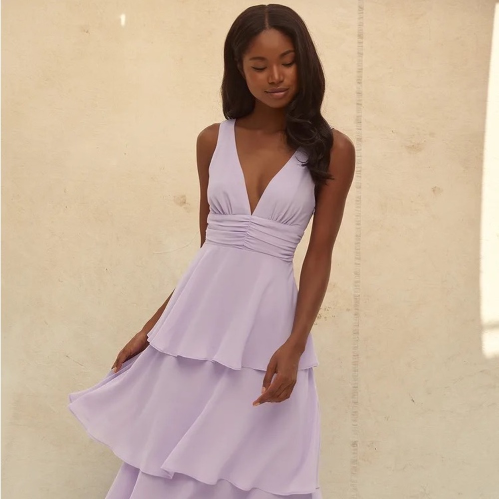 Lulus Celebration Time Lavender Sleeveless Tiered Midi Dress